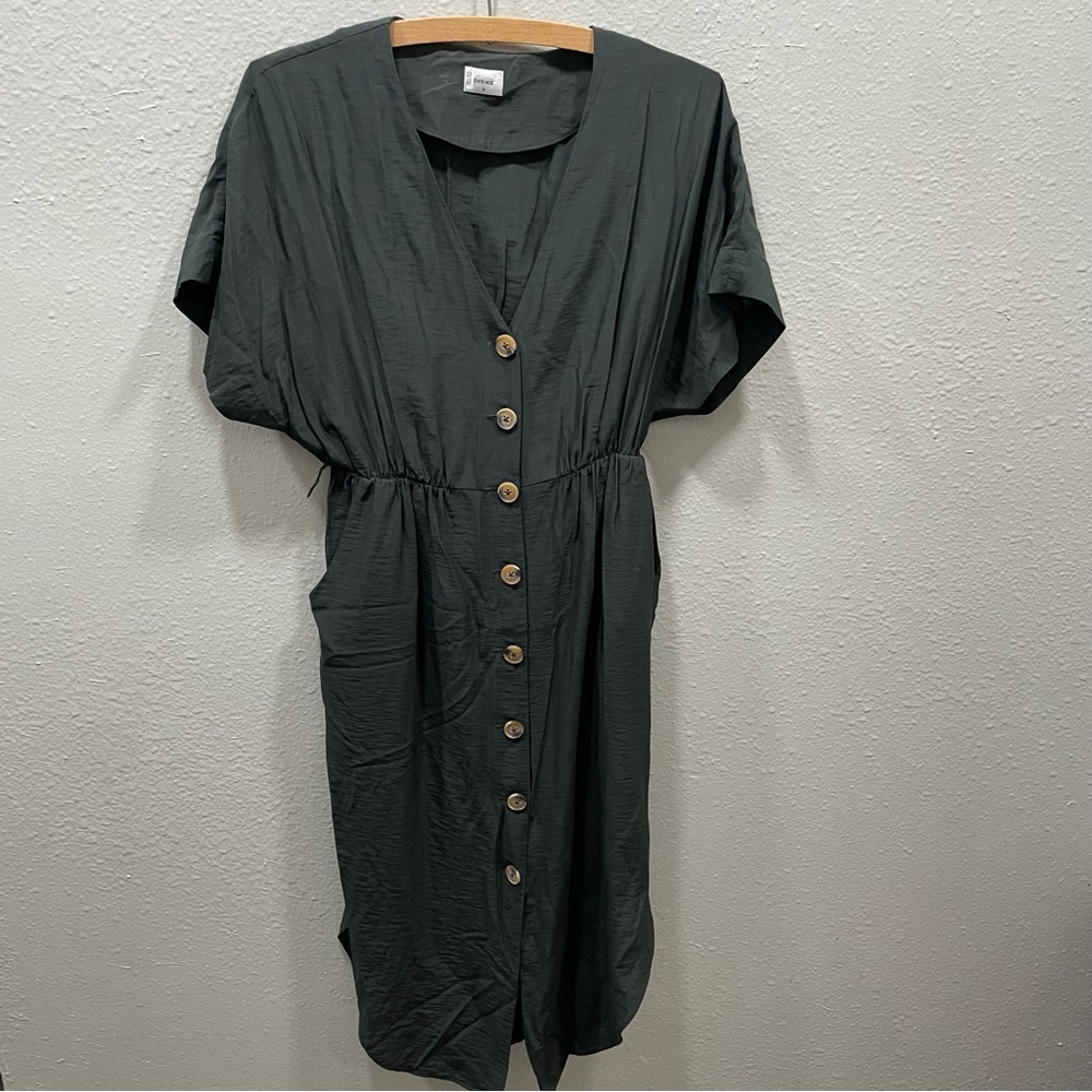 Sheike Dress Womens Size 8 Green Midi Length Buttom Down Short Sleeves